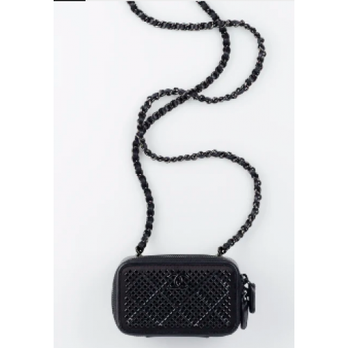 CHANEL TOALETĂ MICĂ CU LANȚ AS2856 negru-Metal în nuanțe de negru