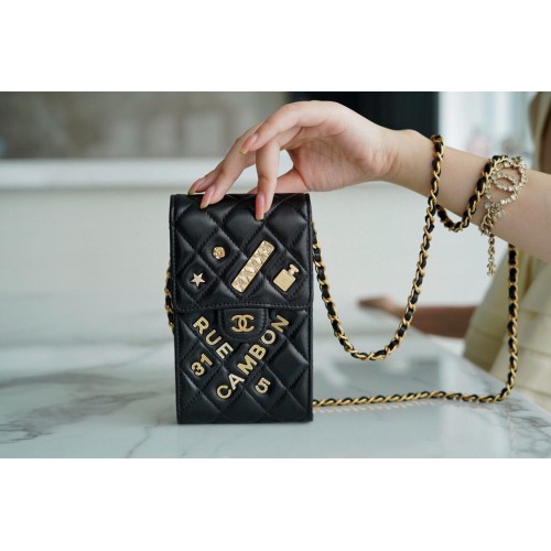 Geantă de umăr CHANEL Micro Mini cu lanț AP2288 Negru