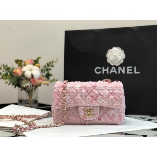 CHANEL Tweed împletit din piele de vițel, metal auriu 1116 roz
