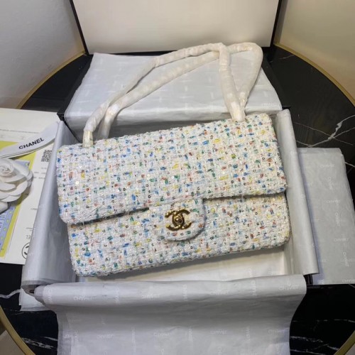 CHANEL Tweed din piele de vițel - nuanță aurie - metal 1112 alb