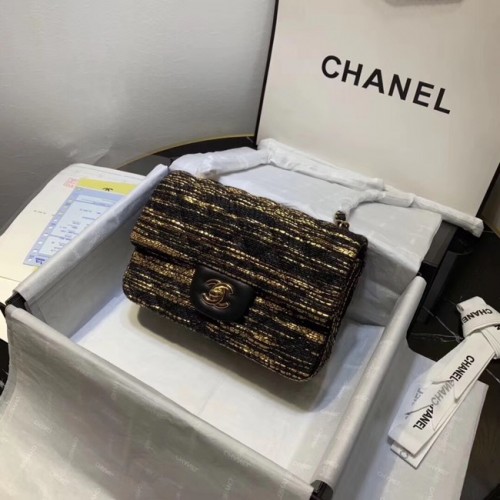 CHANEL Tweed din piele de vițel - nuanță aurie - metal 1116 negru