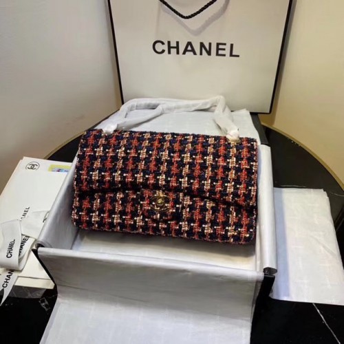 CHANEL Tweed din piele de vițel - Metal auriu AS1112 roșu