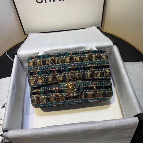 CHANEL Tweed din piele de vițel - Metal auriu AS1116 verde
