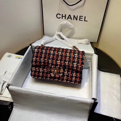 CHANEL Tweed din piele de vițel - Metal auriu AS1116 roșu
