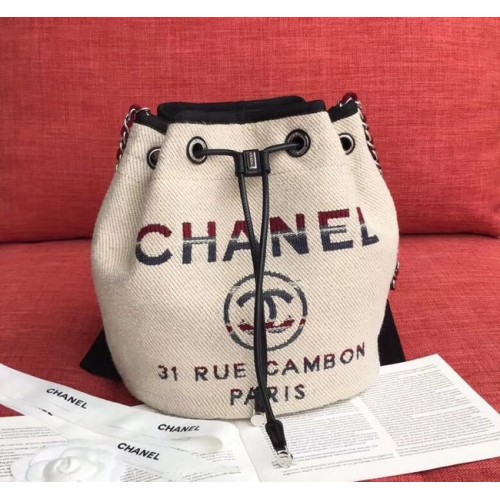 Geantă CHANEL Tweed din piele de vițel cu șnur metalic auriu AS0455 Crem