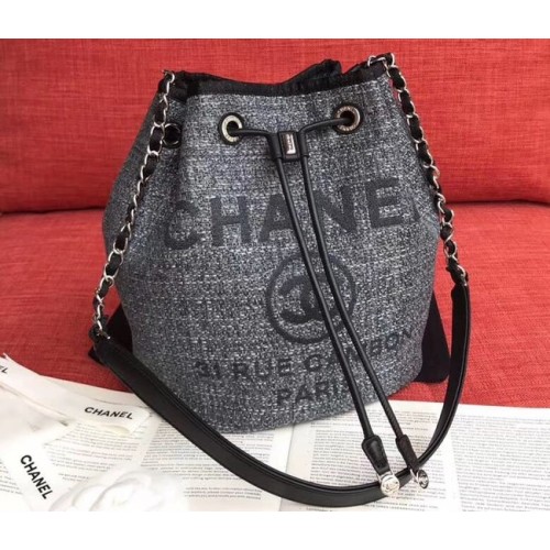 Geantă CHANEL Tweed din piele de vițel cu șnur metalic auriu AS0455 gri