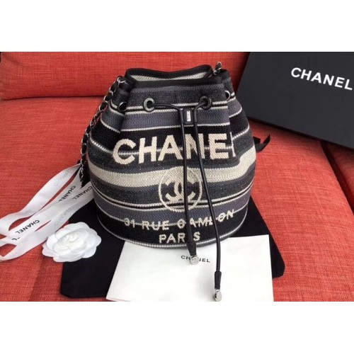 Geantă CHANEL Tweed din piele de vițel cu șnur metalic auriu AS0455 gri.alb.bleumarin