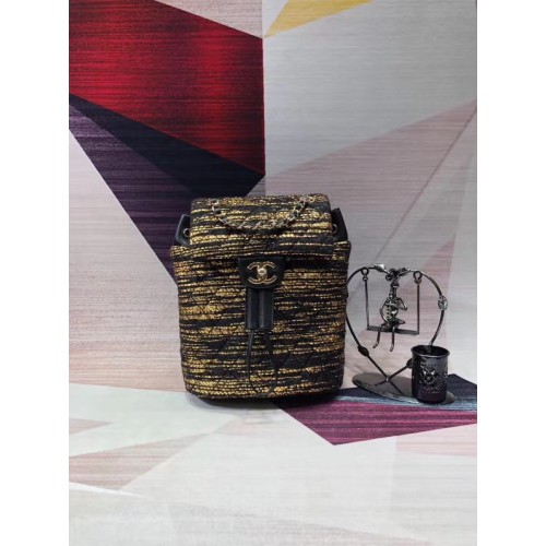 Rucsac mic CHANEL Tweed din metal auriu 69964 negru