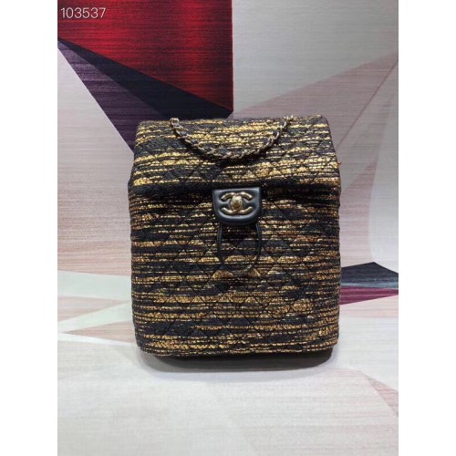 Rucsac mic CHANEL Tweed din metal auriu 69965 negru