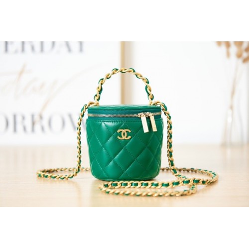 GEANTĂ DE TOALETĂ CHANEL CU LANȚ Piele de miel Metal auriu AS2873 verde