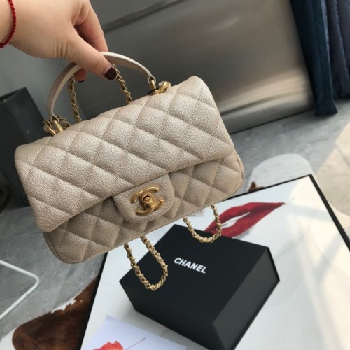 Geantă CHANEL mini cu clapă și mâner superior AS2431 Caisă