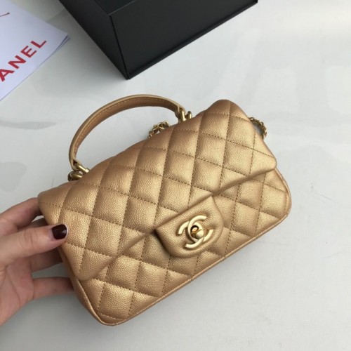 Geantă CHANEL mini cu clapă și mâner superior AS2431 auriu