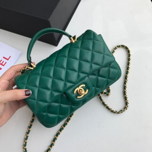 Geantă CHANEL mini cu clapă și mâner superior AS2431 verde