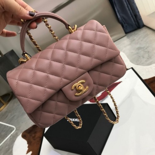 Geantă CHANEL mini cu clapă și mâner superior AS2431 roz
