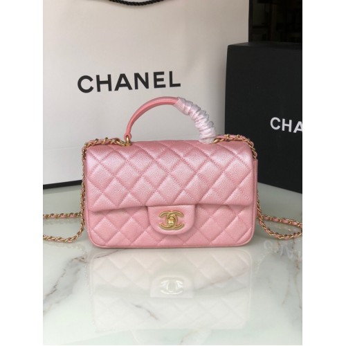 Geantă CHANEL mini cu clapă și mâner superior AS2431 roz
