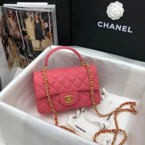 Geantă CHANEL mini cu clapă și mâner superior AS2431 roz