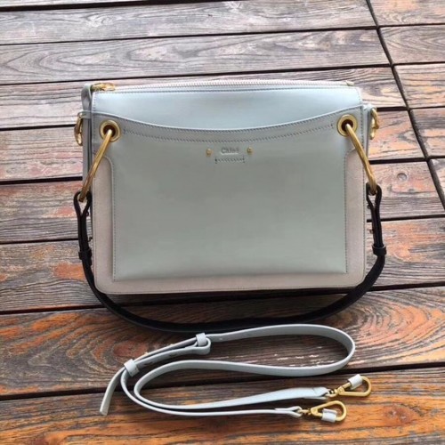 Geantă de umăr medie CHLOE Roy din piele și piele întoarsă 20656 Albastru deschis