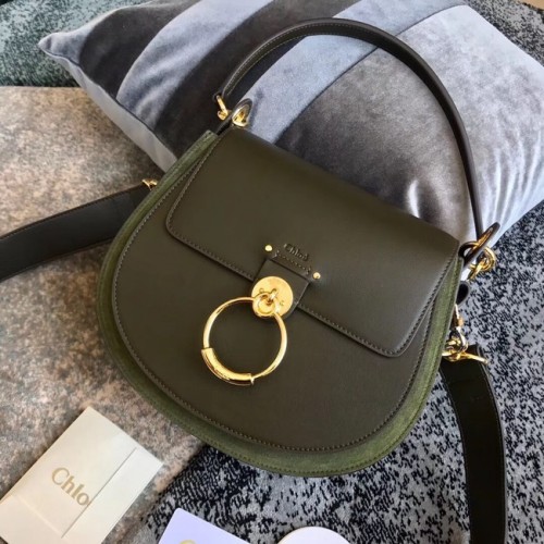 Geantă crossbody CHLOE Tess din piele și piele întoarsă 3S152 Verde negricios