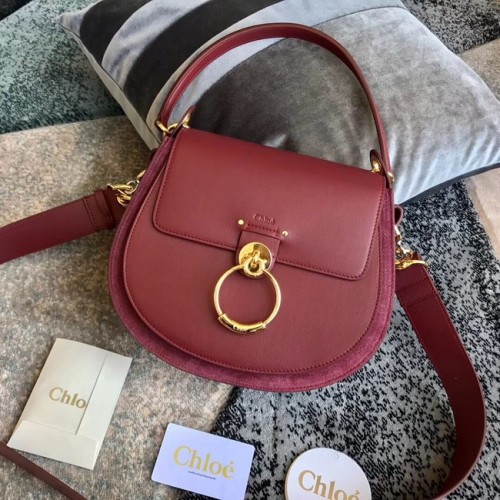 Geantă crossbody CHLOE Tess din piele și piele întoarsă 3S152 Burgundy
