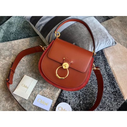 Geantă crossbody CHLOE Tess din piele și piele întoarsă 3S152 maro