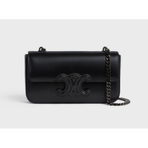 Celine GEANTĂ DE UMĂR CU LANȚ CUIR TRIOMPHE DIN PIELE DE VIȚEL STRĂLUCITOARE 199243 NEGRU NEGRU