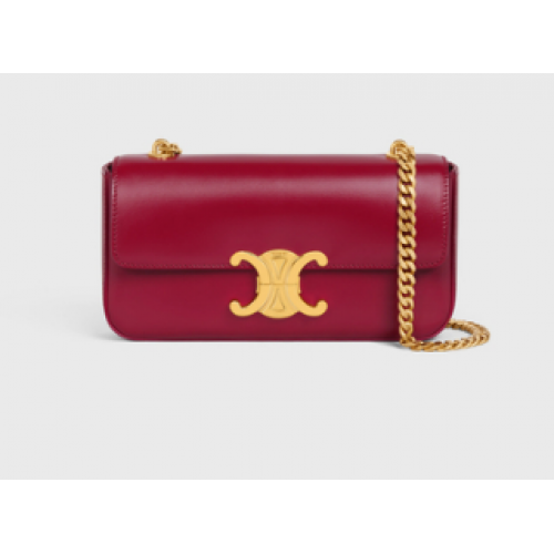 Celine GEANTĂ DE UMĂR CU LANȚ TRIOMPHE DIN PIELE DE VIȚEL STRĂLUCITOARE 197993 CARMIN