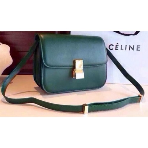 Geantă Celine Classic Box Flap din piele de vițel C2263 Verde