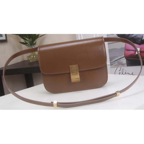 Geantă Celine Classic Box Flap din piele de vițel C3369 maro
