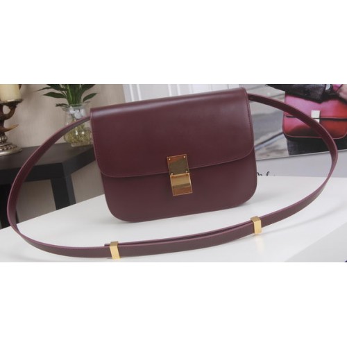 Geantă Celine Classic Box Flap din piele de vițel C3369 Burgundy