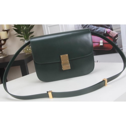 Geantă Celine Classic Box Flap din piele de vițel C3369 Verde