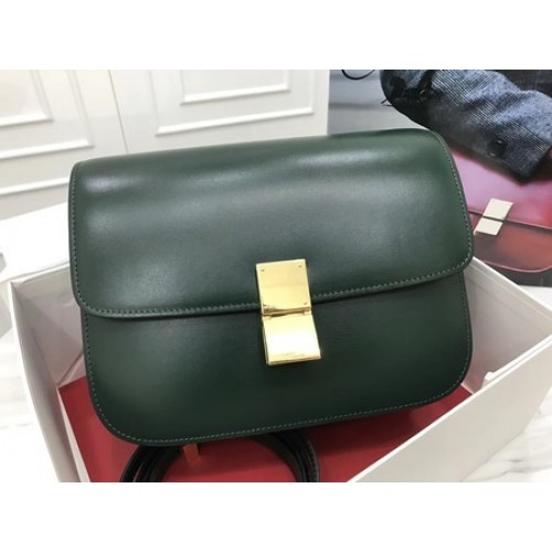 Geantă Celine Classic Box Flap, piele de vițel originală 3378 Atrovirens