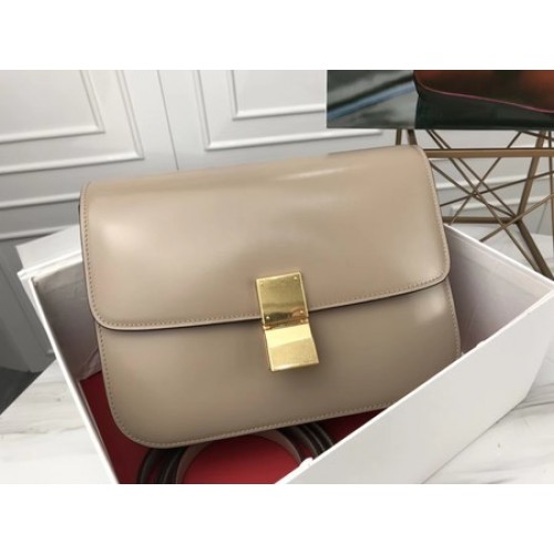 Geantă Celine Classic Box Flap, piele de vițel originală, gri deschis 3378