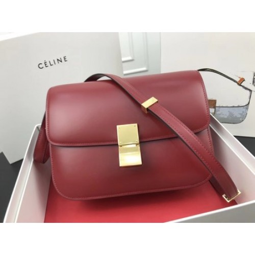 Geantă Celine Classic Box Flap, piele de vițel originală, 3378, roșie