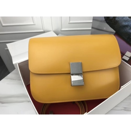 Geantă Celine Classic Box Flap, piele de vițel originală, 3378 galbenă