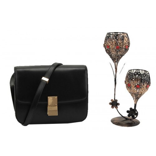 Geantă Celine Classic Box Small Flap din piele netedă 11042 Negru