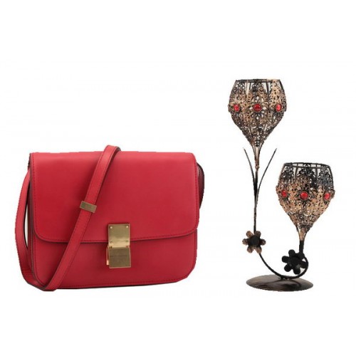 Geantă Celine Classic Box Small Flap din piele netedă 11042 Roșu închis