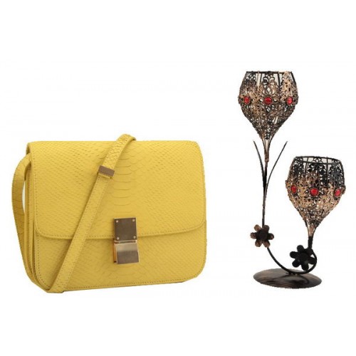 Geantă Celine Classic Box Small Flap Leather Smooth Leather 11042 Lemon