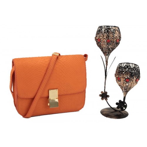 Geantă Celine Classic Box Small Flap din piele netedă 11042 portocalie