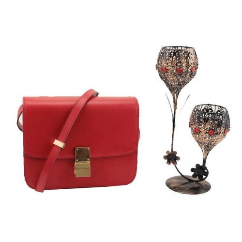 Geantă Celine Classic Box Small Flap din piele netedă 11042 Roșu