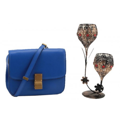 Geantă Celine Classic Box Small Flap din piele netedă 11042 Royal