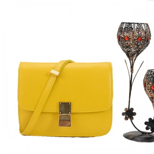 Geantă Celine Classic Box Small Flap din piele netedă 11042 galbenă