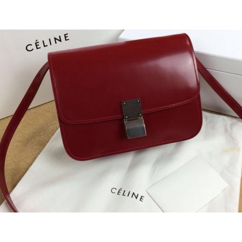 Geantă Celine Classic Box Small Flap din piele netedă C11042 Roșu închis