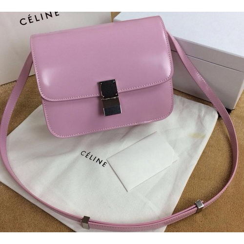 Geantă Celine Classic Box Small Flap din piele netedă C11042 roz deschis