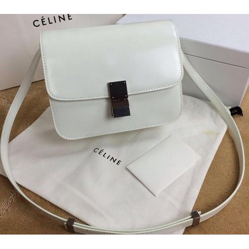 Geantă Celine Classic Box Small Flap din piele netedă C11042 OffWhite