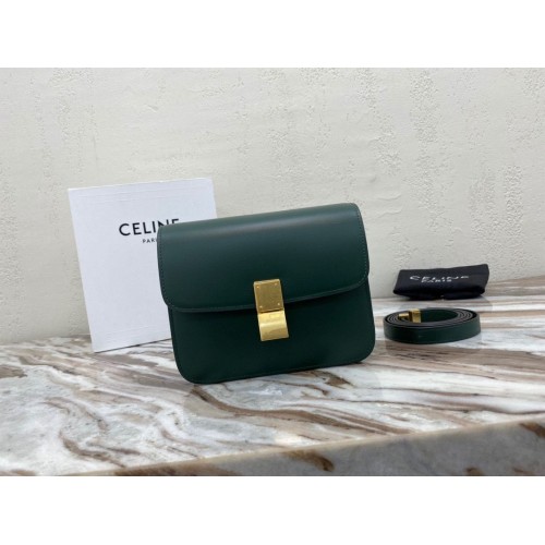 Geantă Celine Classic Box Teen Flap, piele de vițel originală 3379 Verde închis