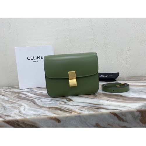 Geantă Celine Classic Box Teen Flap, piele de vițel originală, 3379, verde