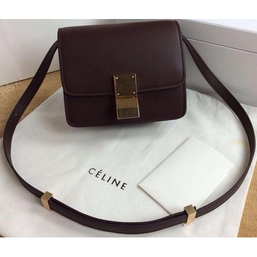 Geantă Celine Classic Box mini cu clapă, piele netedă C11041T, culoare vișinie