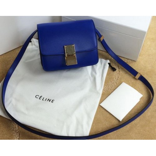 Geantă Celine Classic Box mini cu clapă, piele netedă C11041T Royal