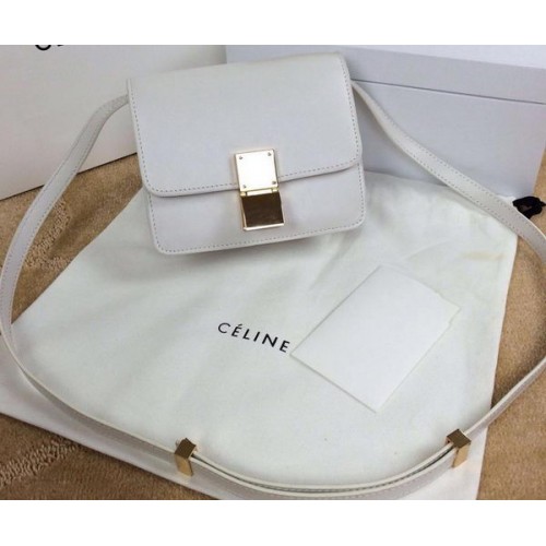 Geantă Celine Classic Box mini cu clapă, piele netedă C11041T albă