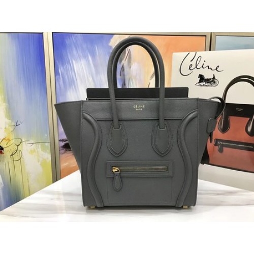 Geantă Celine Luggage Micro Tote din piele originală CLY33081M gri închis